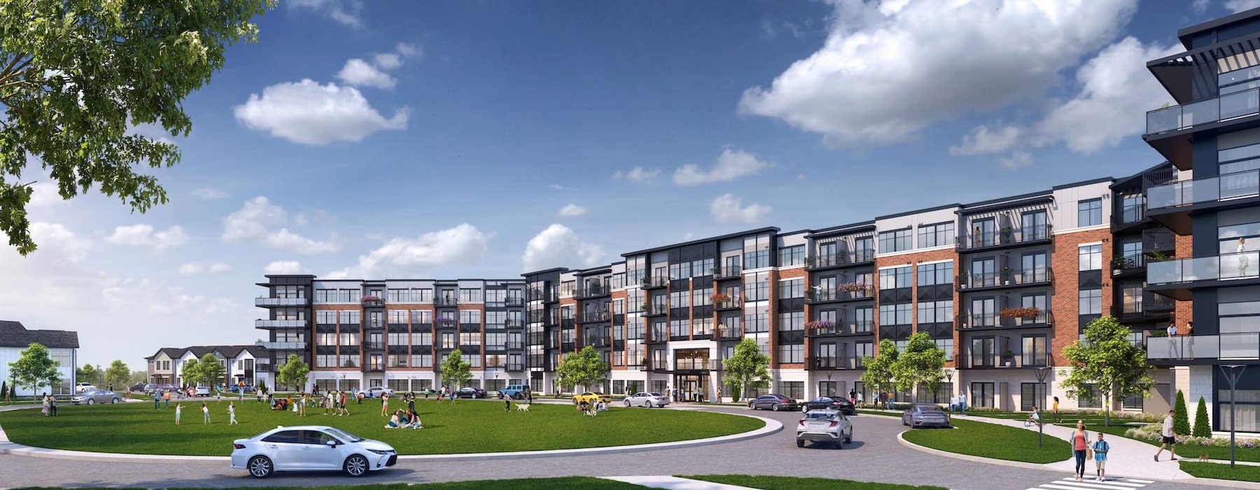 a large building with cars parked in front of it